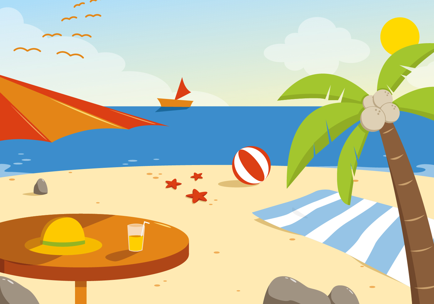 Summer Beach Vector Illustration 124714 Vector Art At Vecteezy