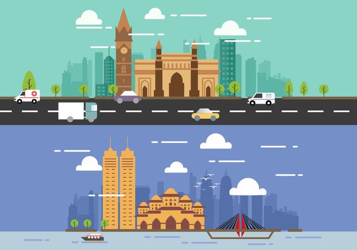 Mumbai City Vector Flat Designs Mumbai City Vector Flat Designs