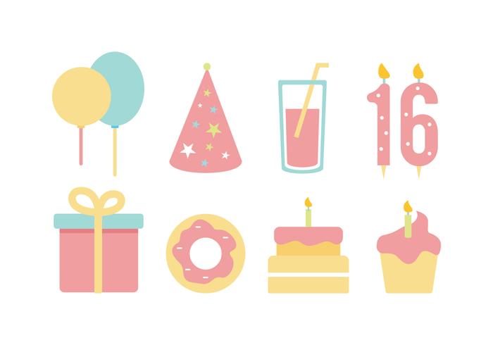 Free Birthday Flat Icon Set vector