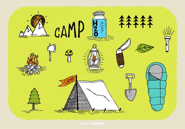 Dibujado a mano Camp Doodle Vectores