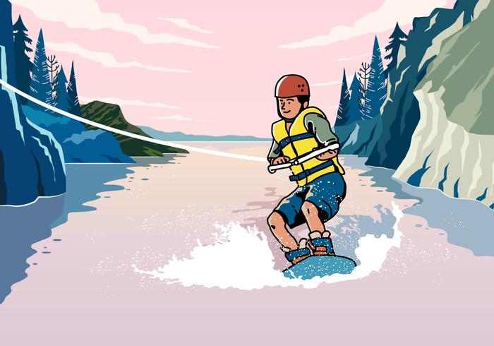 Young Man Riding Wakeboarding vector