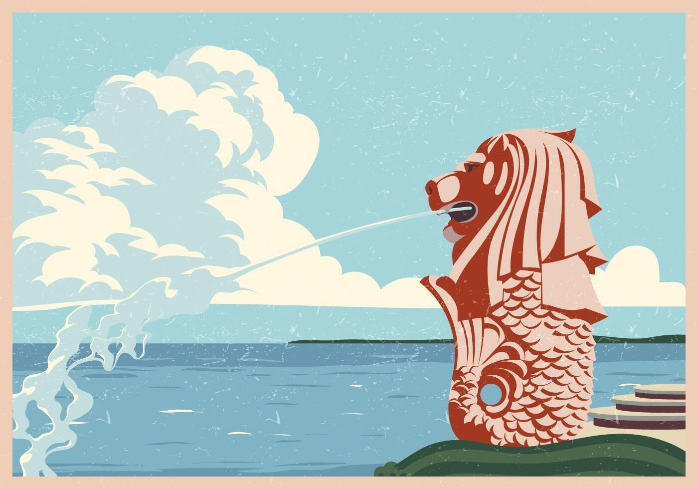 Tarjeta del vintage de Merlion vector