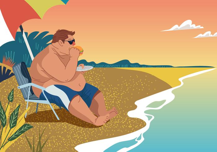 Vector Fat Guy Eating At The Beach