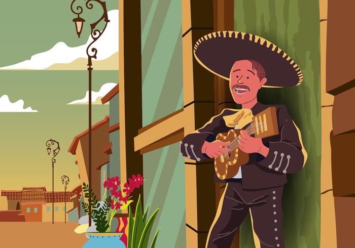 Mariachi playing guitar vector