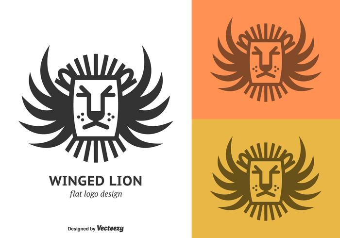 Logotipo plano libre del león con alas planas vector