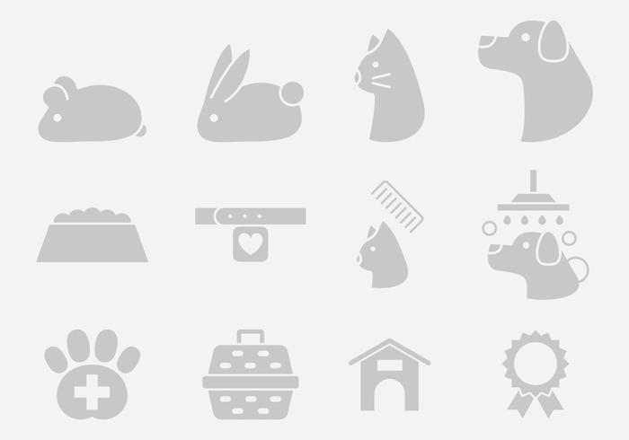 Iconos de Cuidado de Animales Grises vector