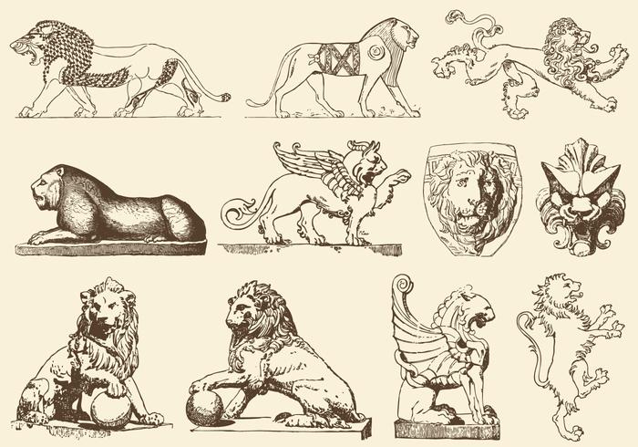 Antiguo arte leones vector