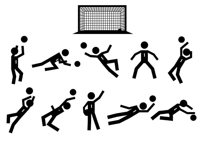 Stick Figure Goal Keeper Icons Vector