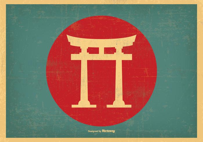 Ilustración retro japonesa de la puerta de Torii vector