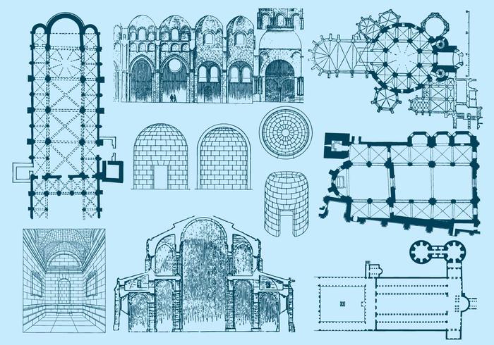 Old Architecture Plan And Illustrations vector