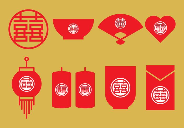 Iconos de la boda china vector