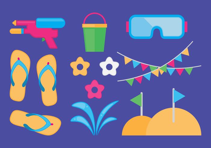 Songkran Equipo Icon Set vector