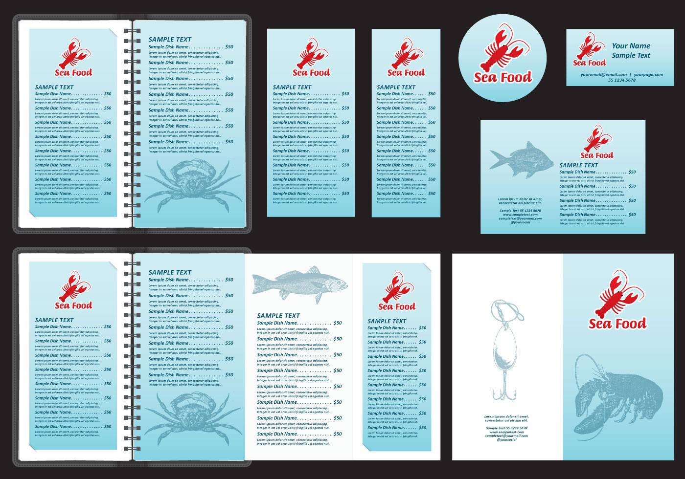 Set of seafood menu templates for your restaurant projects, food industry p...