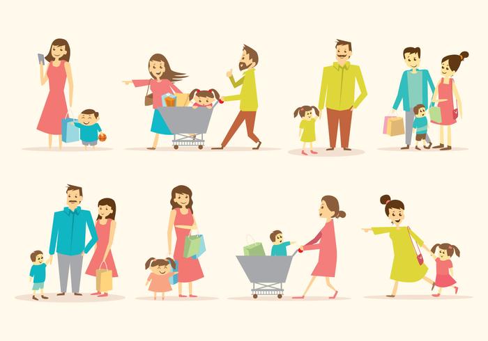 Free Family Shopping Together Vector