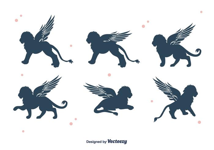 Winged Lion Silhouette Vector