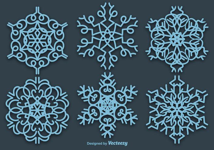 Set Of 6 Vector Blue Snowflakes