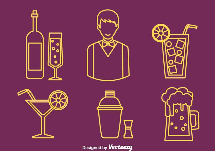 Barman Element Line Icons Vector