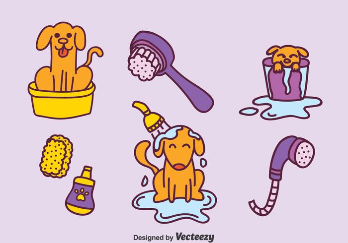 Hand Drawn Dog Washing Vector Set Hand Drawn Dog Washing Vector Set