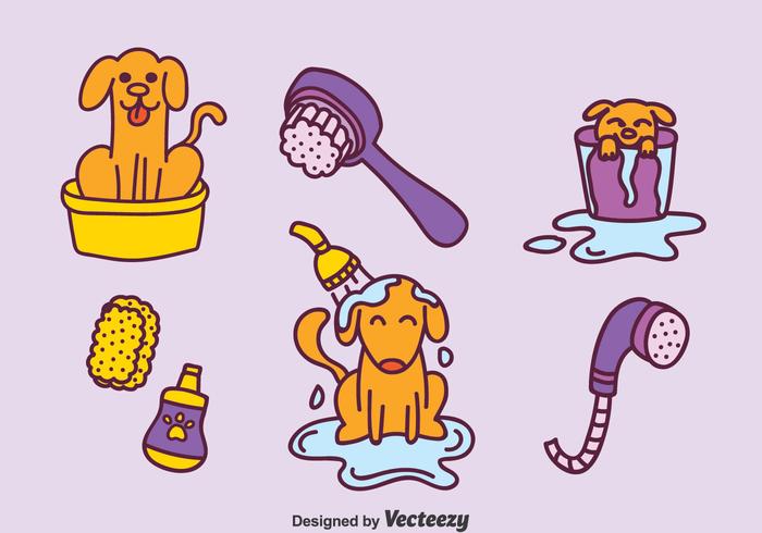 Hand Drawn Dog Washing Vector Set