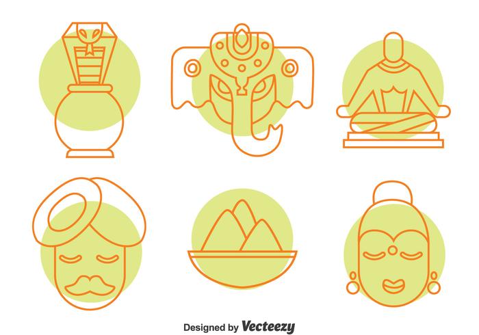 India Culture Element Icons Vector Set