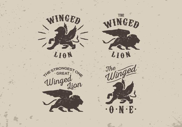 Winged lion old vintage label style lettering vector pack