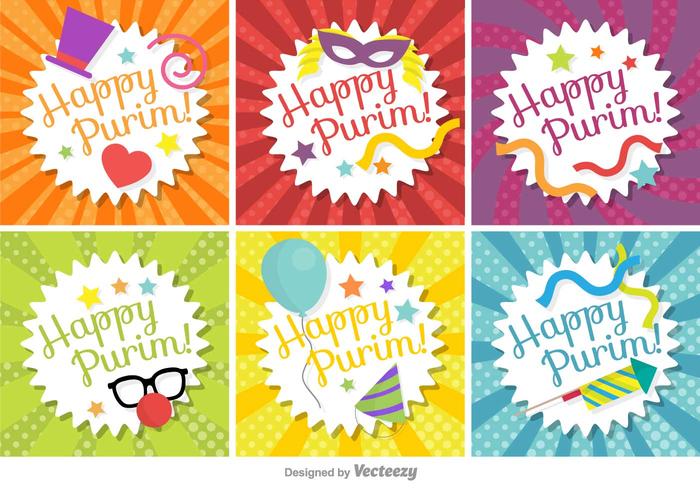 Happy Purim Tag Set Vector