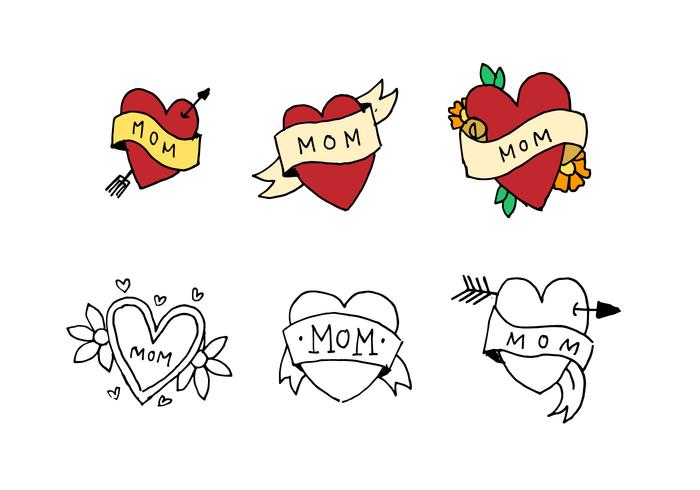 Mom Tattoo Doodle Set vector