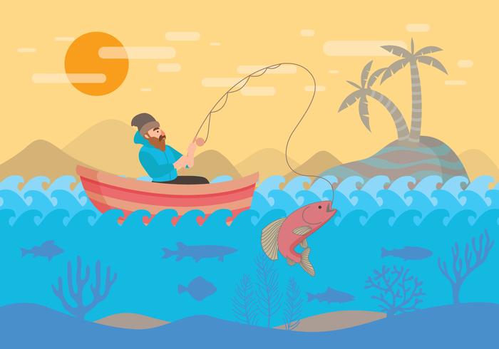 Fly Fishing with Boat Vector
