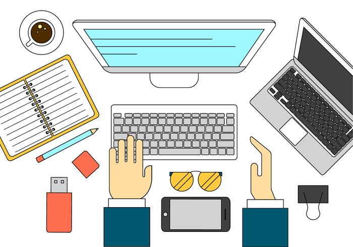 Top View Desk Vector Illustration