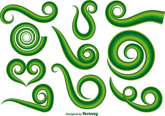 Vector Set Of Green Maori Koru Curl Ornaments