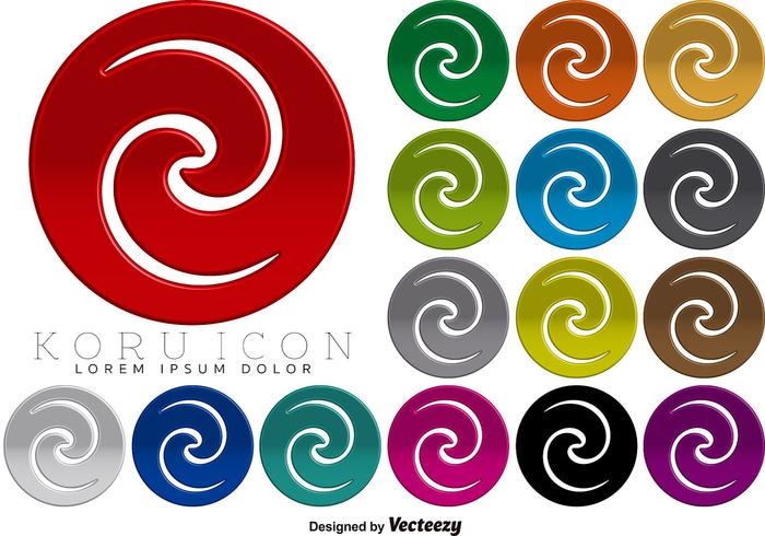 Maori Koru Icono 3D Colorido Botones Vector