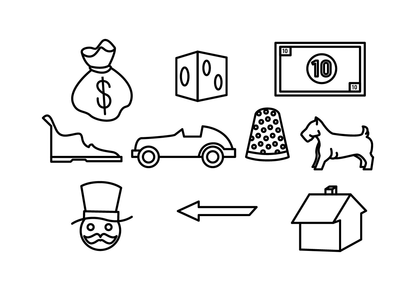 monopoly tokens coloring page