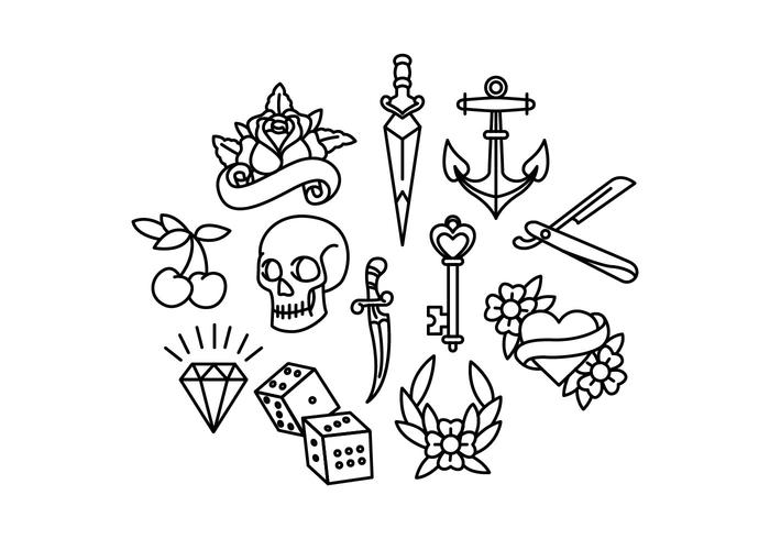 Vector Set Of Traditional Tattoo Arts Stock Illustration  Download Image  Now  Tattoo Sticker Retro Style  iStock