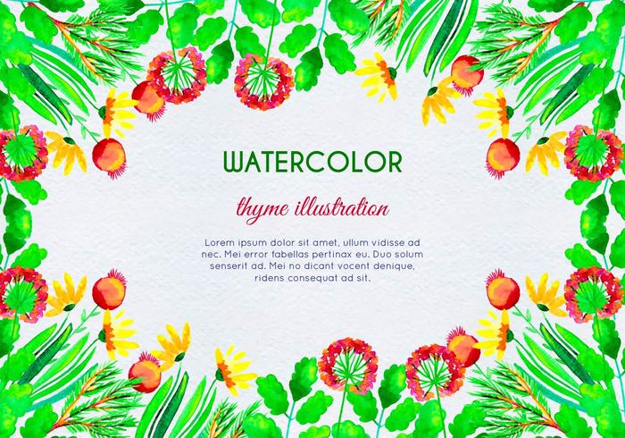 Watercolor Herb and Flower Framed Background Watercolor Herb and Flower Framed Background