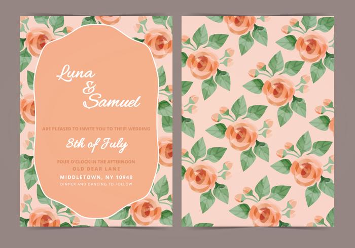 Vector Orange Rose Wedding Invite