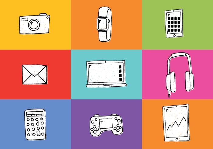 Colorful Hand Drawn Digital Devices vector