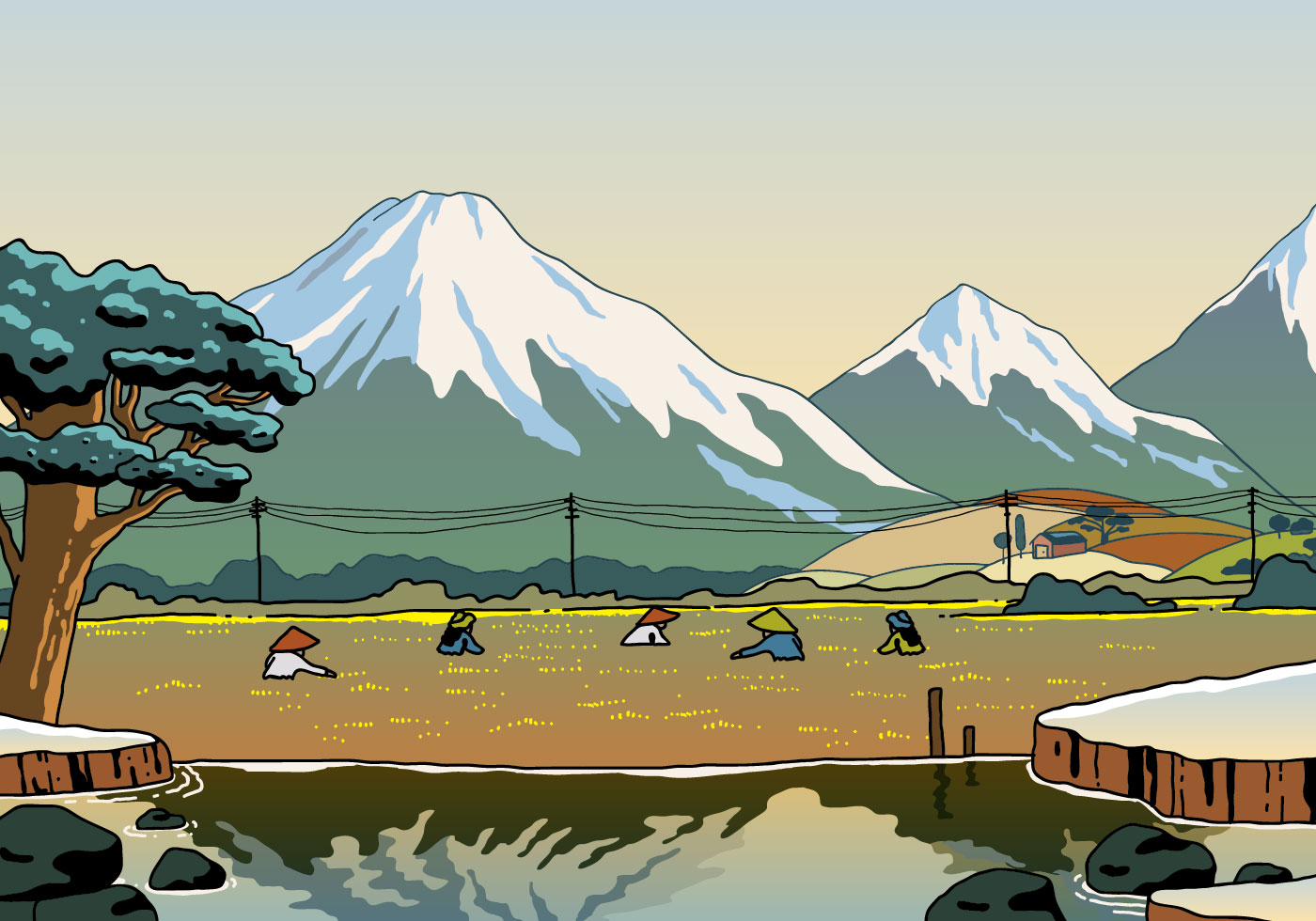 Beautiful Rice Field Landscape 126860 Vector Art at Vecteezy