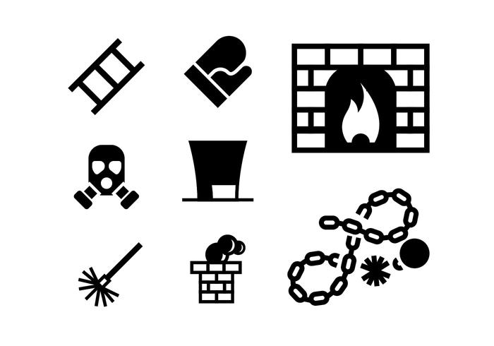 Chimney and Heating Coal Icons set vector