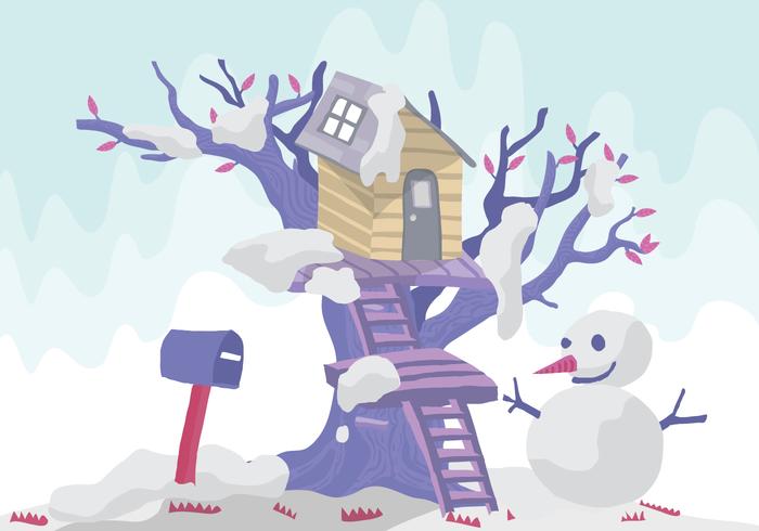 Ilustración vectorial de la casa del árbol de muñeco de nieve vector