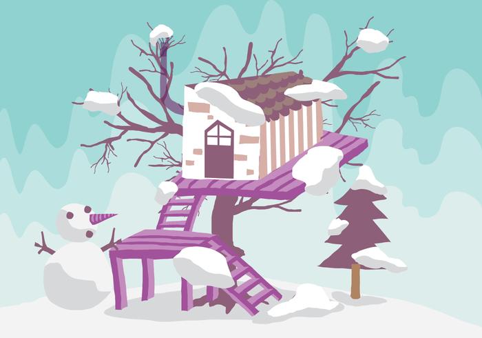 Winter Tree House Vector Illustration