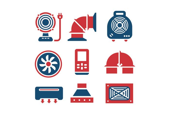 Air conditioning and air compressor vector icons