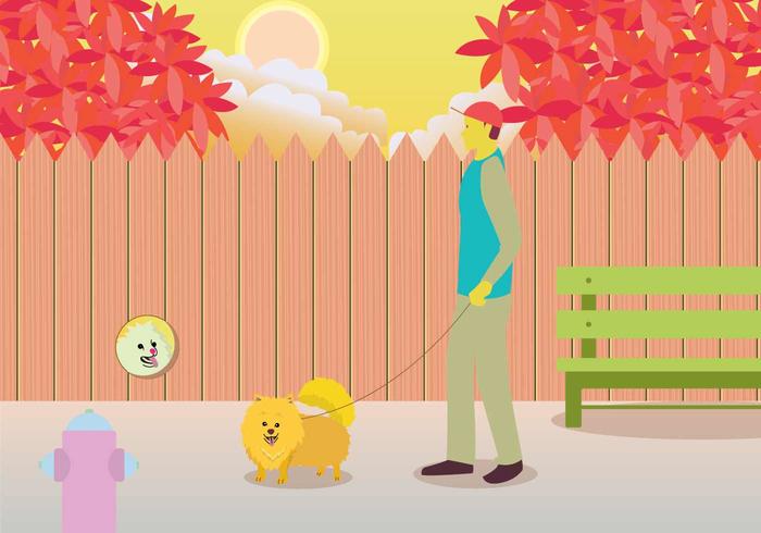 Owner Walking Pomeranian Illustration Owner Walking Pomeranian Illustration