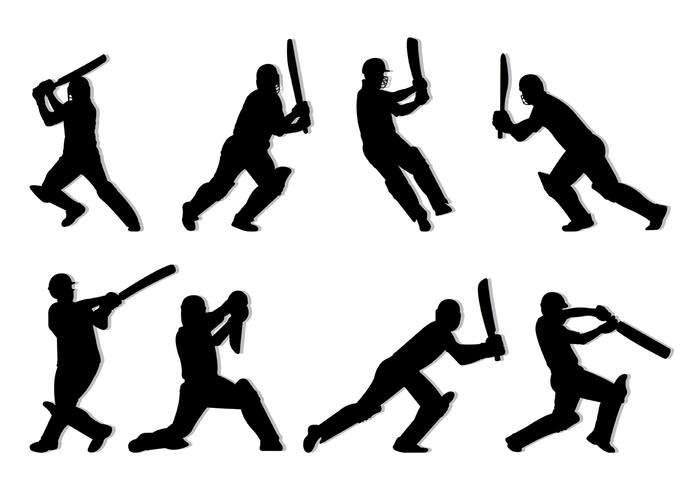 Silhouet Van Krieket Spelers Silhouet Van Krieket Spelers