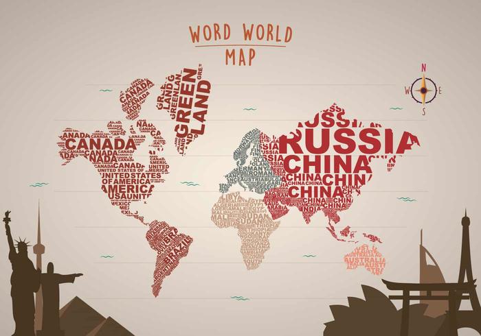 Free Word Map Illustration with Landmarks vector