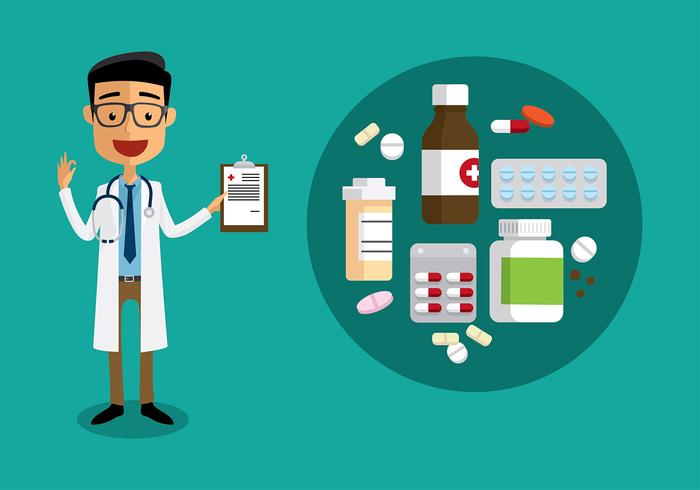 Doctor with Prescription Pad Flat Vector