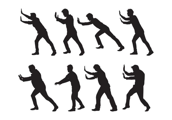 Free Man Pushing Silhouettes Vector