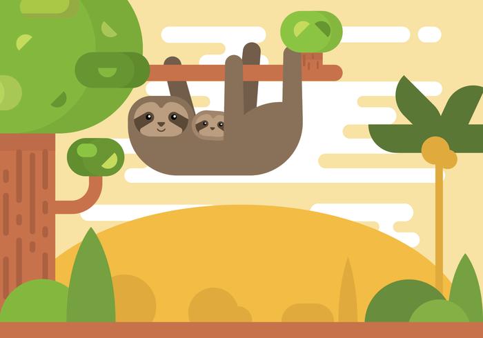 Free Cartoon Sloth on The Tree Vector Free Cartoon Sloth on The Tree Vector