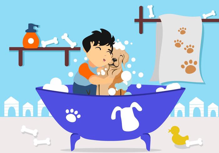 Free Boy Washing His Dog Vector 