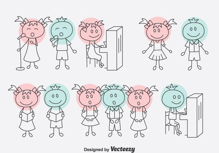 Hand Drawn Cartoon Choir Vector Set