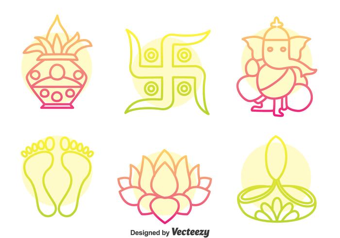 India Culture Colorful Icons Vector
